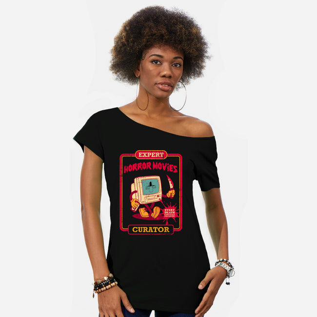 Expert Horror Movies Curator-Womens-Off Shoulder-Tee-sachpica