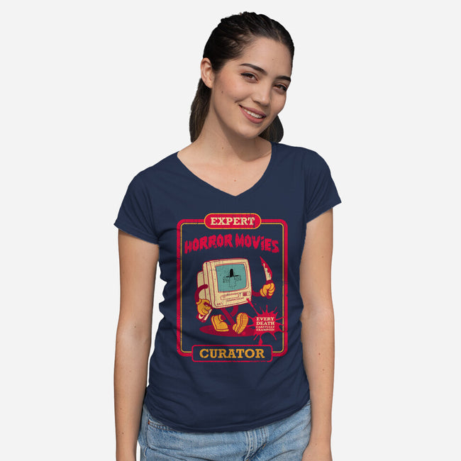 Expert Horror Movies Curator-Womens-V-Neck-Tee-sachpica