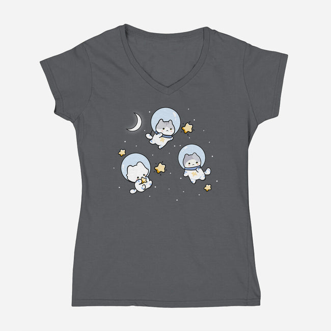 Astro Cats-Womens-V-Neck-Tee-MaxoArt