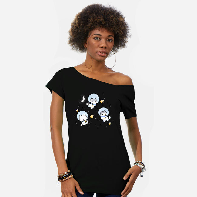 Astro Cats-Womens-Off Shoulder-Tee-MaxoArt