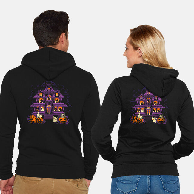 Pumpkin Haunted House-Unisex-Zip-Up-Sweatshirt-worlddominationforcats