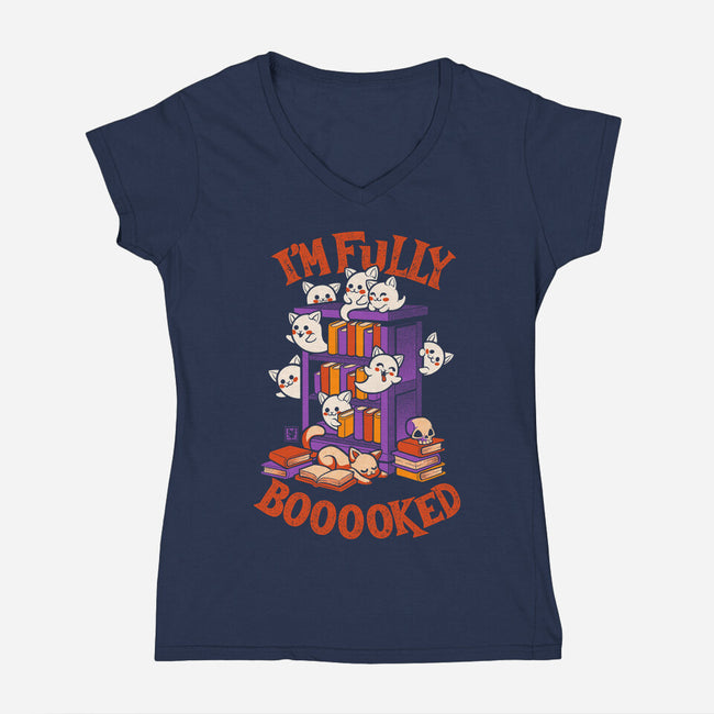 I'm Fully Booooked-Womens-V-Neck-Tee-worlddominationforcats