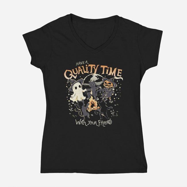 Quality Time-Womens-V-Neck-Tee-yumie