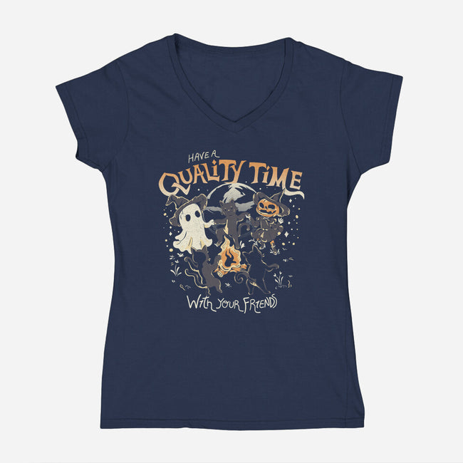 Quality Time-Womens-V-Neck-Tee-yumie