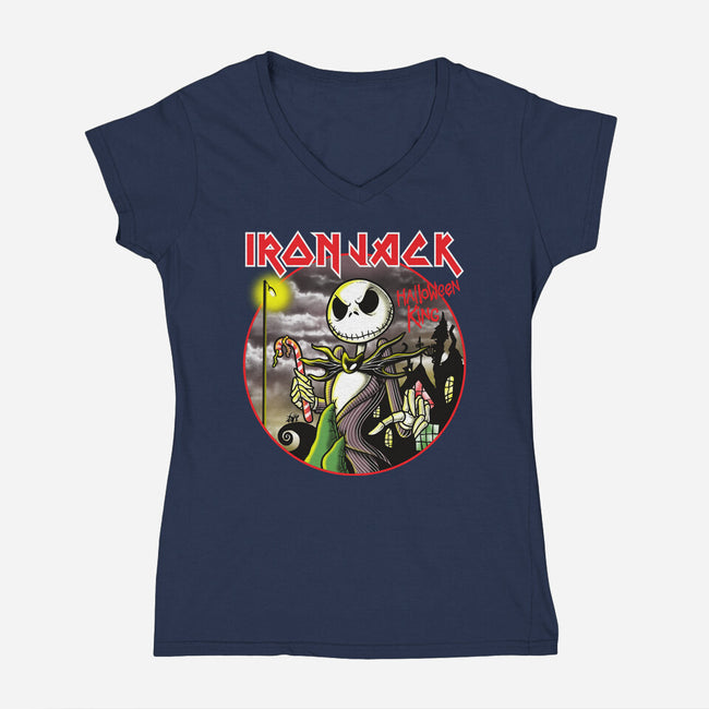 Iron Halloween King-Womens-V-Neck-Tee-Barbadifuoco