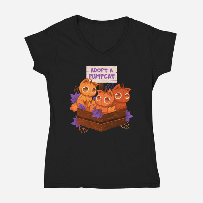 Adopt A Pumpcat-Womens-V-Neck-Tee-ricolaa