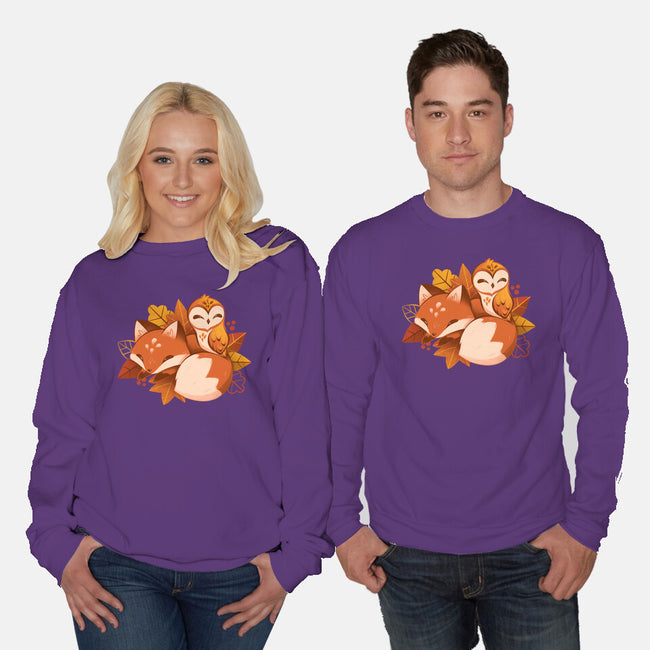 Fox And Owl Autumn-Unisex-Crew Neck-Sweatshirt-ricolaa