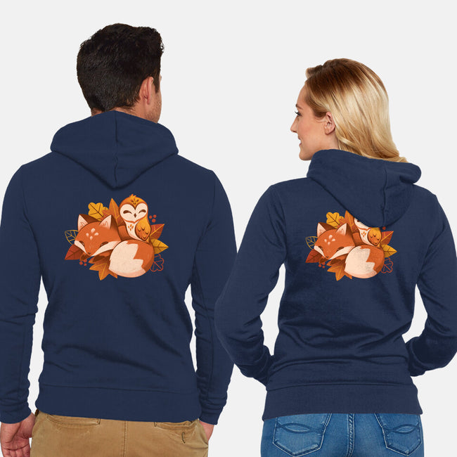 Fox And Owl Autumn-Unisex-Zip-Up-Sweatshirt-ricolaa