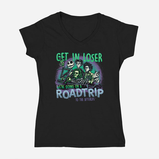 Road Trip To The Afterlife-Womens-V-Neck-Tee-glitchygorilla