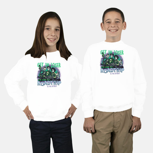 Road Trip To The Afterlife-Youth-Crew Neck-Sweatshirt-glitchygorilla