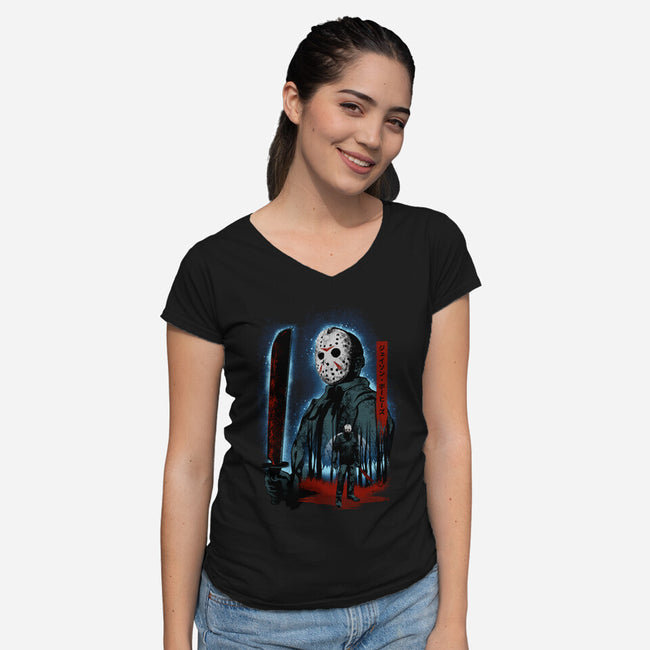 Attack Of Voorhees-Womens-V-Neck-Tee-hypertwenty