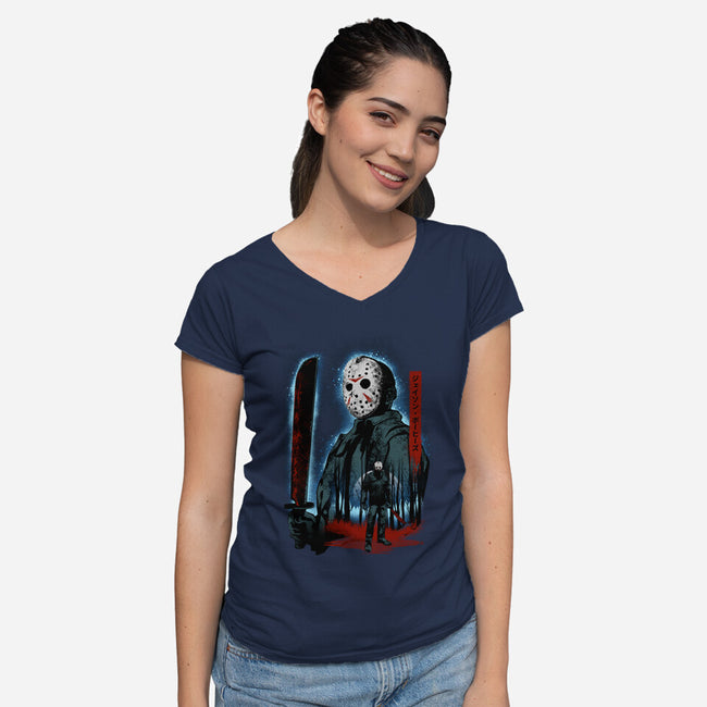 Attack Of Voorhees-Womens-V-Neck-Tee-hypertwenty