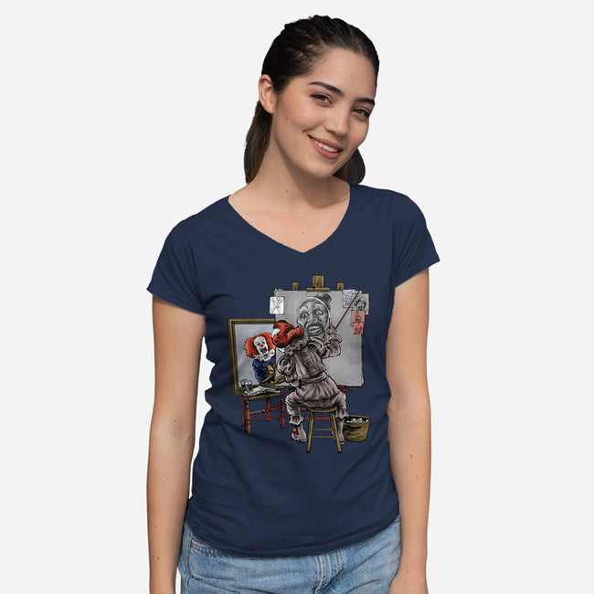 Triple Clown Portrait-Womens-V-Neck-Tee-zascanauta