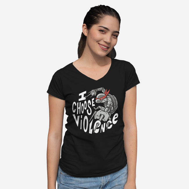 I Choose Violence Turtle-Womens-V-Neck-Tee-naomori