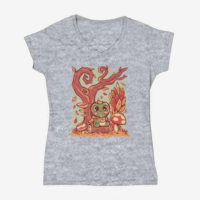 Cozy Autumn Days Frog-Womens-V-Neck-Tee-TechraNova