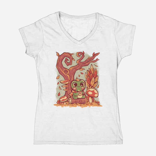 Cozy Autumn Days Frog-Womens-V-Neck-Tee-TechraNova