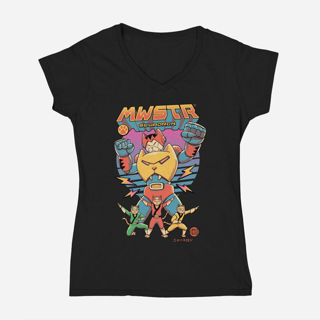 Meowster Squadron-Womens-V-Neck-Tee-vp021