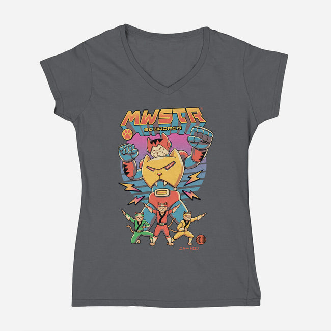 Meowster Squadron-Womens-V-Neck-Tee-vp021