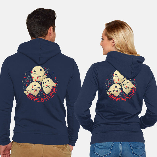 Cute Ghosts Making Spirits Bright-Unisex-Zip-Up-Sweatshirt-xMorfina