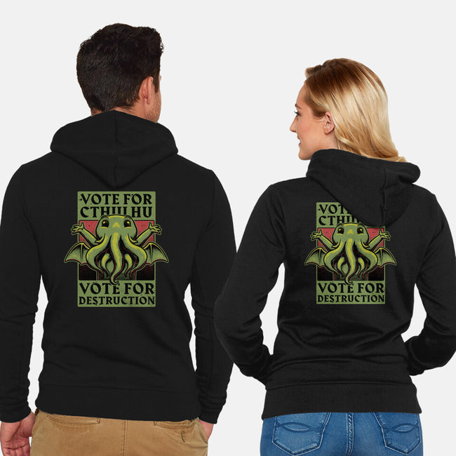 Vote Cthulhu Destruction-Unisex-Zip-Up-Sweatshirt-Studio Mootant