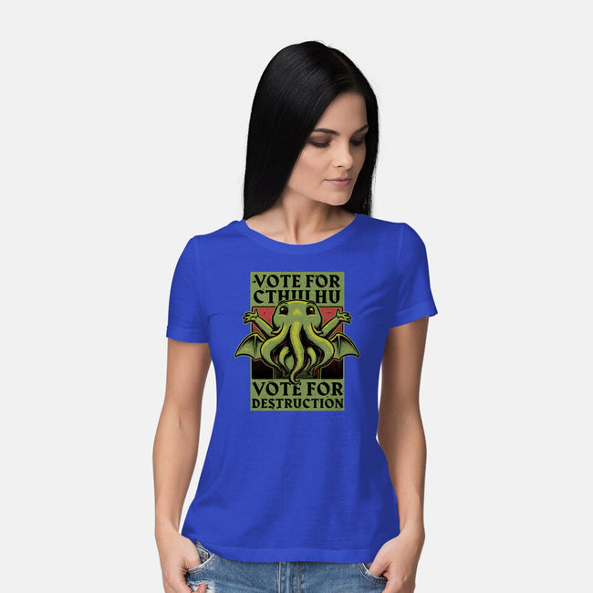 Vote Cthulhu Destruction-Womens-Basic-Tee-Studio Mootant