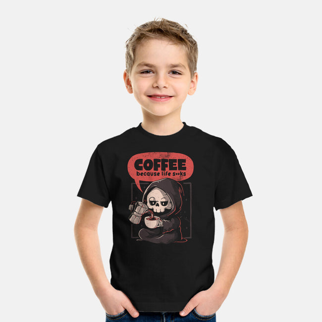 Coffee Because Life-Youth-Basic-Tee-eduely