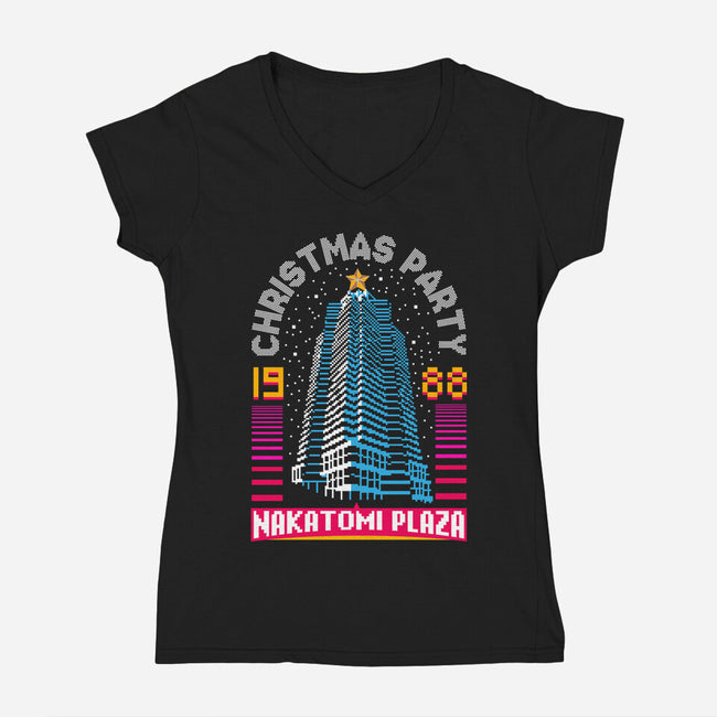 Nakatomi Party 88-Womens-V-Neck-Tee-rocketman_art