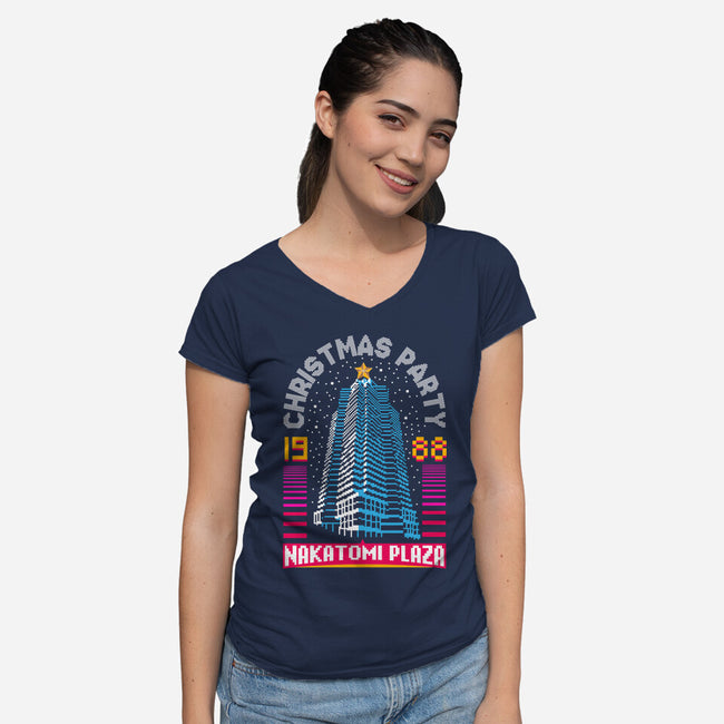 Nakatomi Party 88-Womens-V-Neck-Tee-rocketman_art