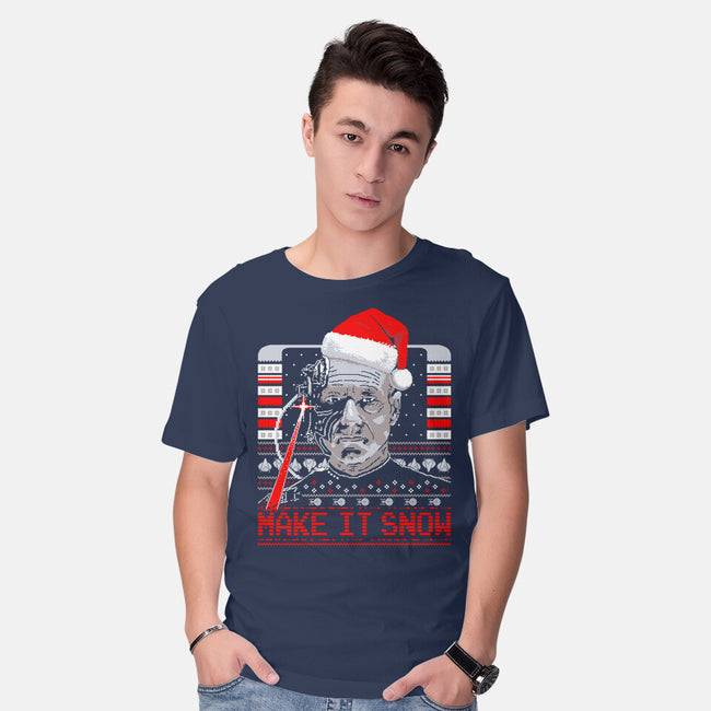 Make It Snow Christmas-Mens-Basic-Tee-rocketman_art