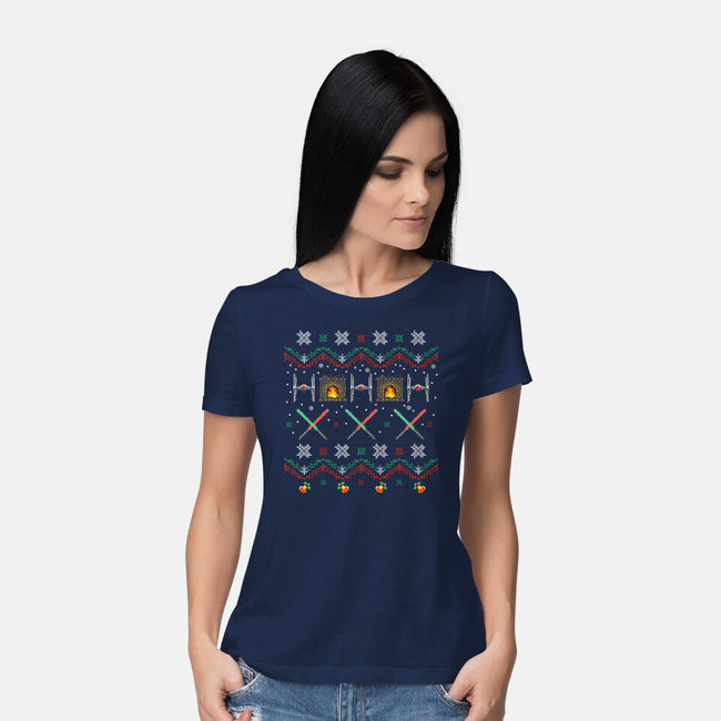 Tie Fighters Christmas-Womens-Basic-Tee-rocketman_art