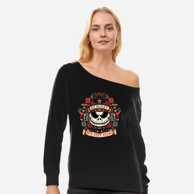 Merry And Scary-Womens-Off Shoulder-Sweatshirt-glitchygorilla