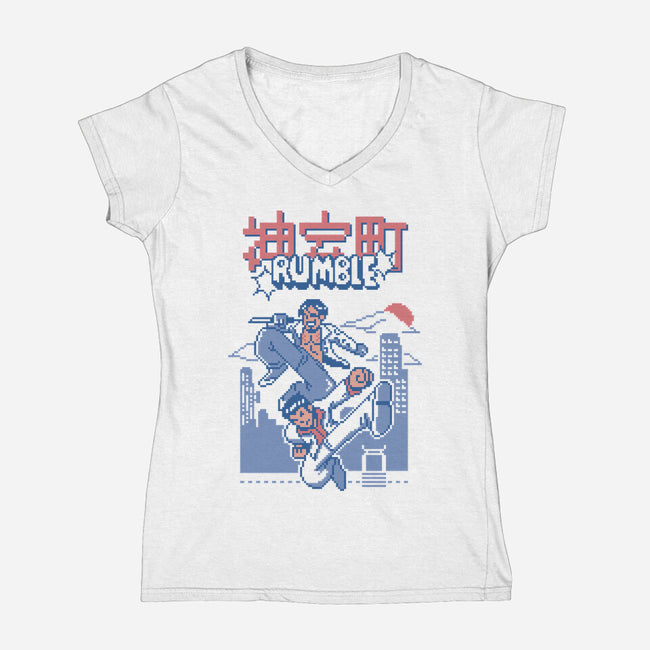 Kamurocho Rumble-Womens-V-Neck-Tee-Henrique Torres