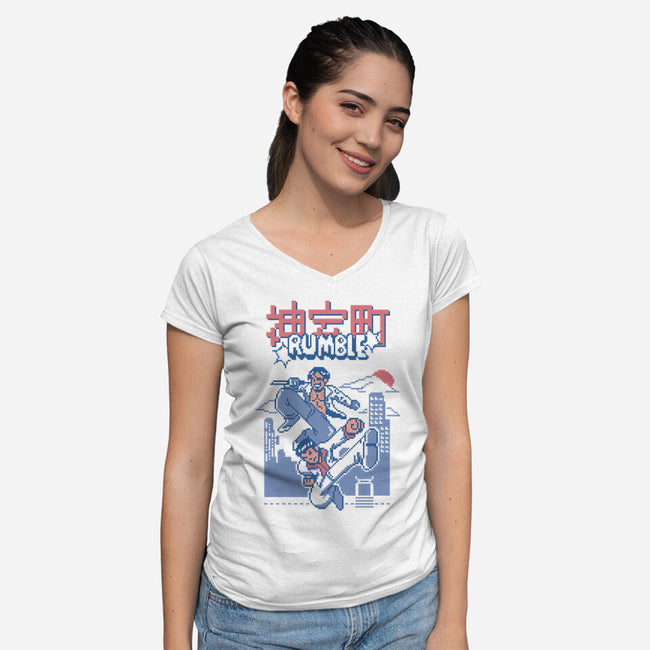 Kamurocho Rumble-Womens-V-Neck-Tee-Henrique Torres