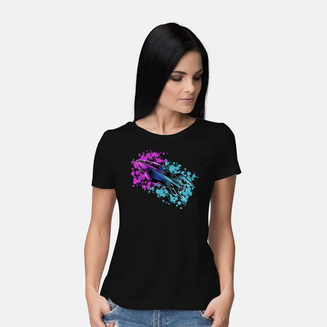 Neon Spaceship-Womens-Basic-Tee-nickzzarto