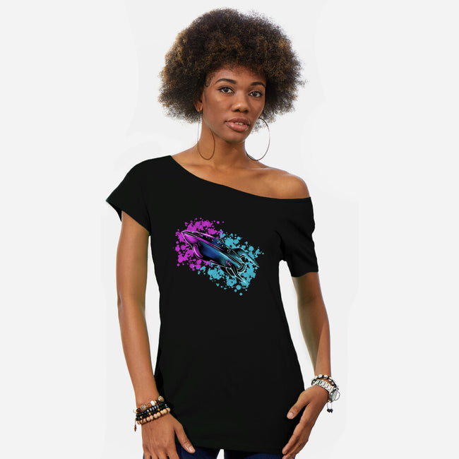 Neon Spaceship-Womens-Off Shoulder-Tee-nickzzarto