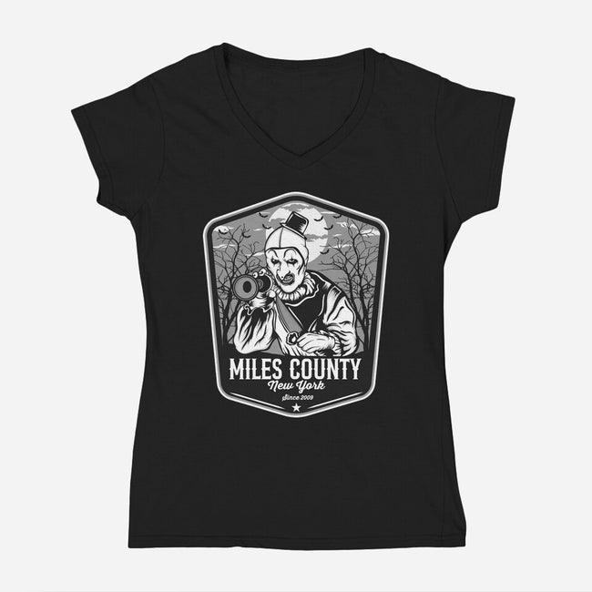 Miles County Badge-Womens-V-Neck-Tee-CarloJ1956