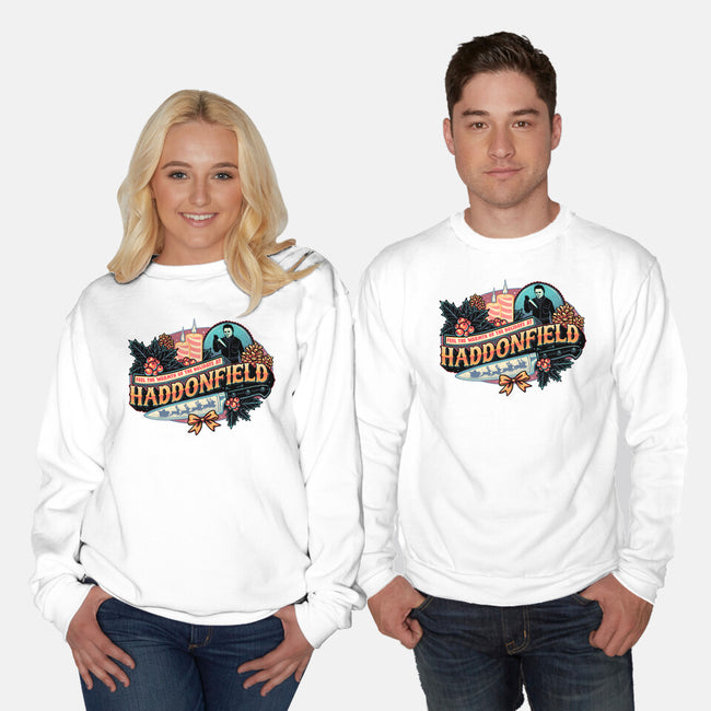 Haddonfield Holidays-Unisex-Crew Neck-Sweatshirt-glitchygorilla