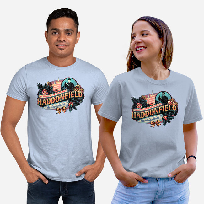 Haddonfield Holidays-Unisex-Basic-Tee-glitchygorilla