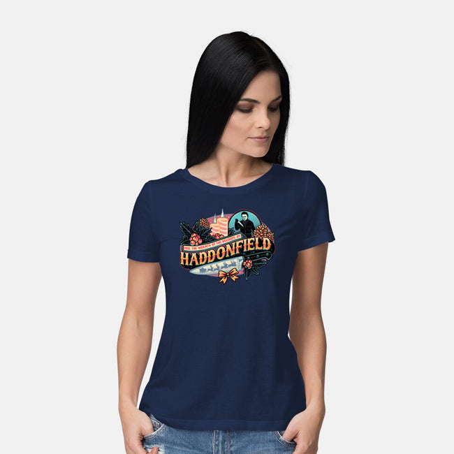 Haddonfield Holidays-Womens-Basic-Tee-glitchygorilla