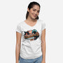 Haddonfield Holidays-Womens-V-Neck-Tee-glitchygorilla