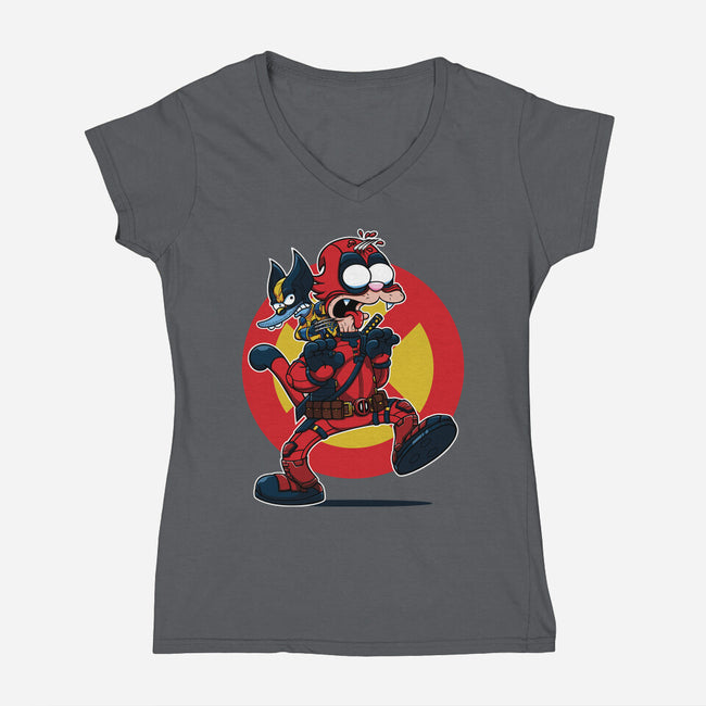 The Wolvie And Dee-Pee Show-Womens-V-Neck-Tee-Jc Jows