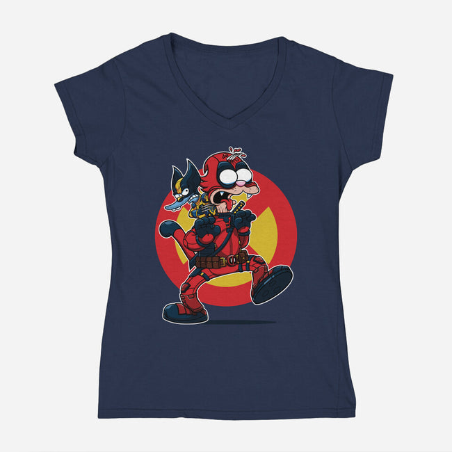 The Wolvie And Dee-Pee Show-Womens-V-Neck-Tee-Jc Jows