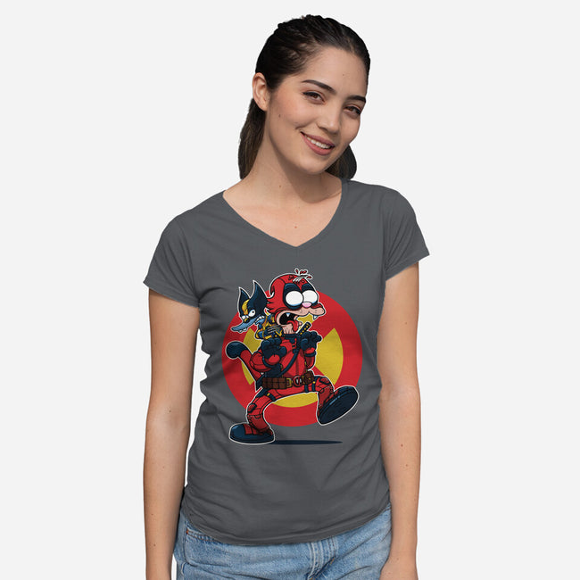 The Wolvie And Dee-Pee Show-Womens-V-Neck-Tee-Jc Jows