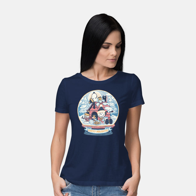 Holiday Snow Globe-Womens-Basic-Tee-glitchygorilla