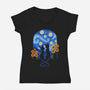 Starry Night Cat Lovers-Womens-V-Neck-Tee-worlddominationforcats