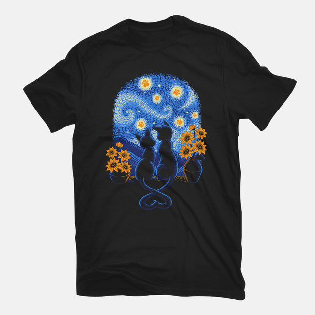 Starry Night Cat Lovers-Womens-Basic-Tee-worlddominationforcats