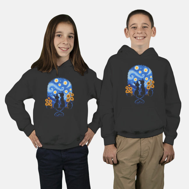 Starry Night Cat Lovers-Youth-Pullover-Sweatshirt-worlddominationforcats