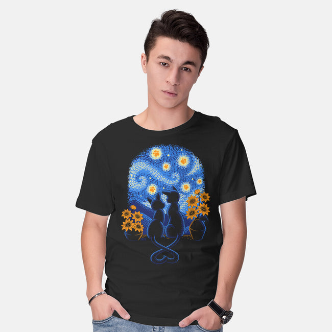 Starry Night Cat Lovers-Mens-Basic-Tee-worlddominationforcats