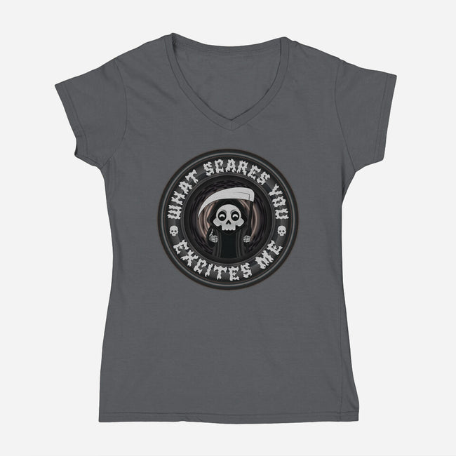 What Scares You Excites Me-Womens-V-Neck-Tee-Whimsical Thinker