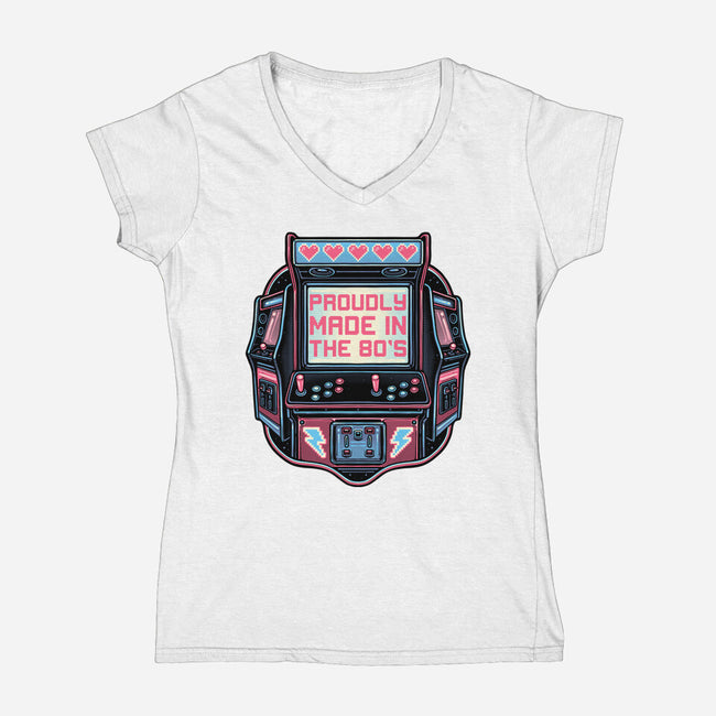 80s Arcade-Womens-V-Neck-Tee-glitchygorilla